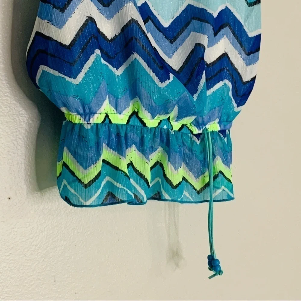 Justice Fringe Chevron tank top ocean blues 12 blue